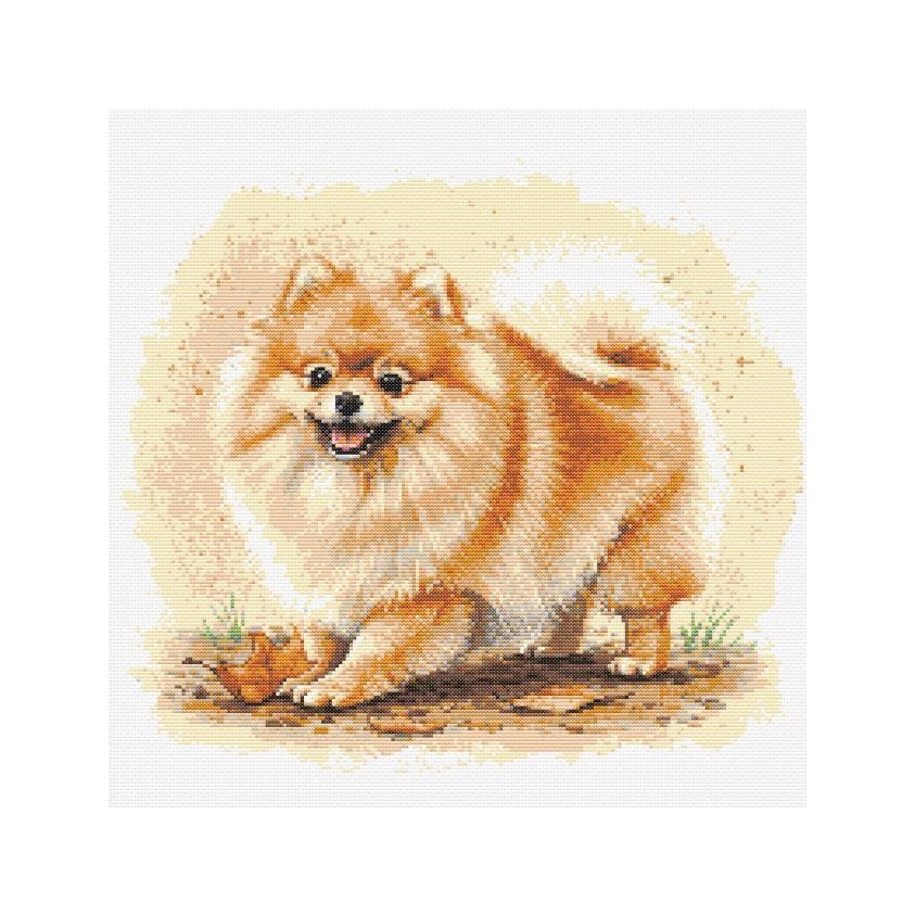 ポメラニアン犬のクロスステッチパターン - デザインサイズ：200 x 200