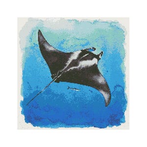 Manta Ray Cross Stitch Pattern - Design size: 200 x 200 stitches