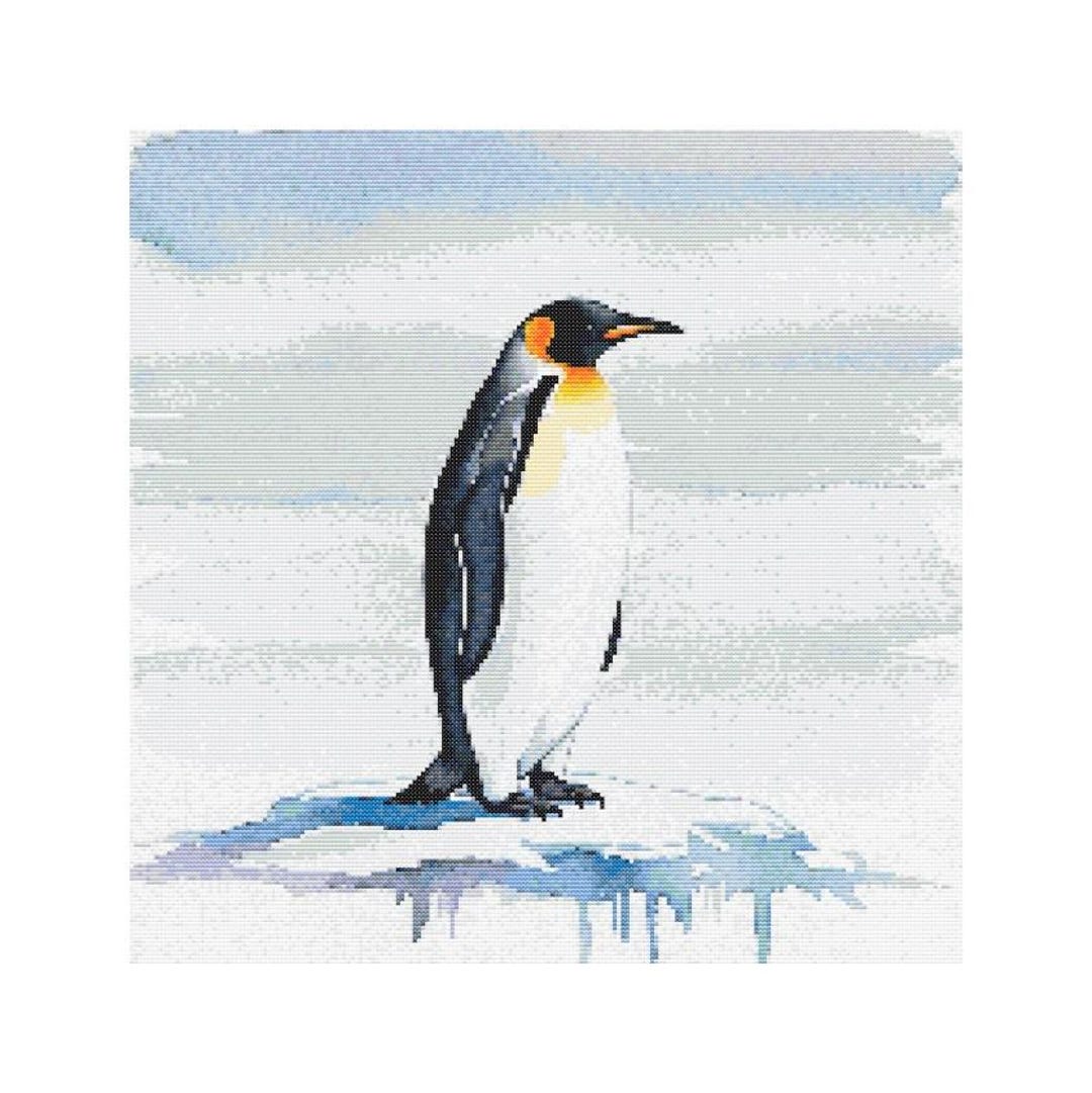 ペンギンの水彩画風クロスステッチ図案 - デザインサイズ：200×200