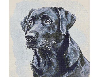 Black Labrador Retriever Cross Stitch Pattern PDF, Dog Portrait Needlepoint Chart, Instant Digital Download