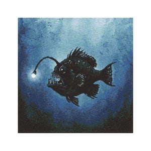 Angler Fish Watercolor Cross Stitch Pattern - Design size: 200 x 200 stitches