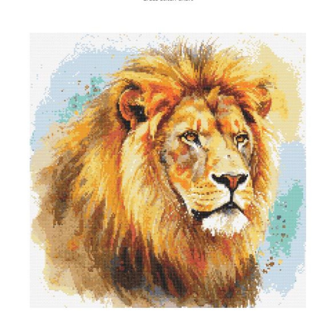 ライオンの水彩画クロスステッチパターン - デザインサイズ：200 x 200