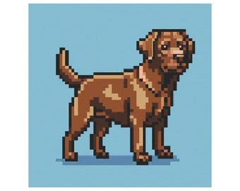 Chocolate Labrador Retriever 8-bit Dog Cross Stitch Pattern - Design size: 200 x 200 stitches