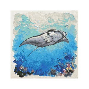 Manta Ray Cross Stitch Pattern - Design size: 200 x 200 stitches