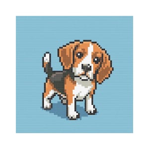 Beagle Puppy 8-bit Cross Stitch Pattern - Design size: 200 x 200 stitches