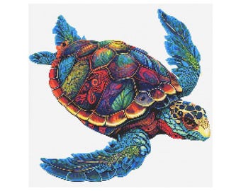 Patrón de punto de cruz de tortuga arcoíris - Tamaño del diseño: 200 x 200 puntos