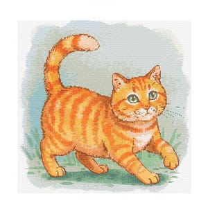 Orange Tabby Cat Watercolor Cross Stitch Pattern - Design size: 200 x 200 stitches