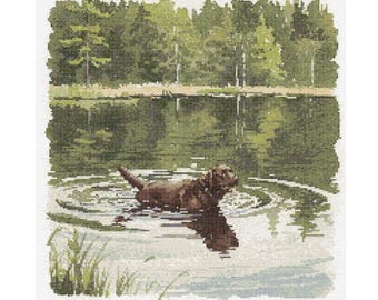 Chocolate Labrador Retriever Dog Cross Stitch Pattern - Design size: 200 x 200 stitches