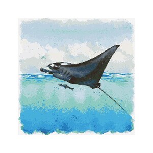 Manta Ray Cross Stitch Pattern - Design size: 200 x 200 stitches