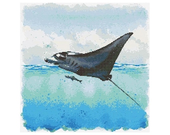 Manta Ray Cross Stitch Pattern - Design size: 200 x 200 stitches | Digital Download | Handmade | Crafts | Needlework | Embroidery