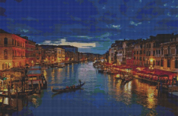 夜のベネチア クロスステッチ図案 - 300 x 196ステッチ - Etsy 日本