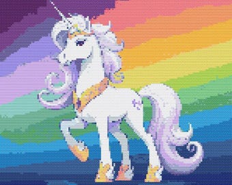 Unicorn with Rainbow Cross Stitch Pattern - design size 150 x 150 stitches