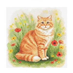 Orange Tabby Cat Watercolor Cross Stitch Pattern - Design size: 200 x 200 stitches