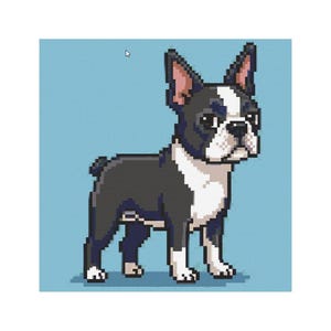 Boston Terrier 8-bit Cross Stitch Pattern - Design size: 200 x 200 stitches