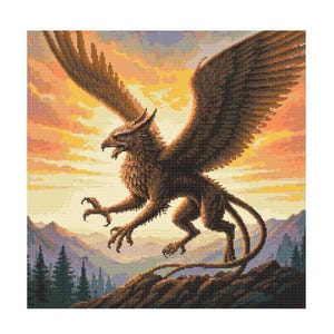 Griffin Watercolor Cross Stitch Pattern - design size 200 x 200 stitches