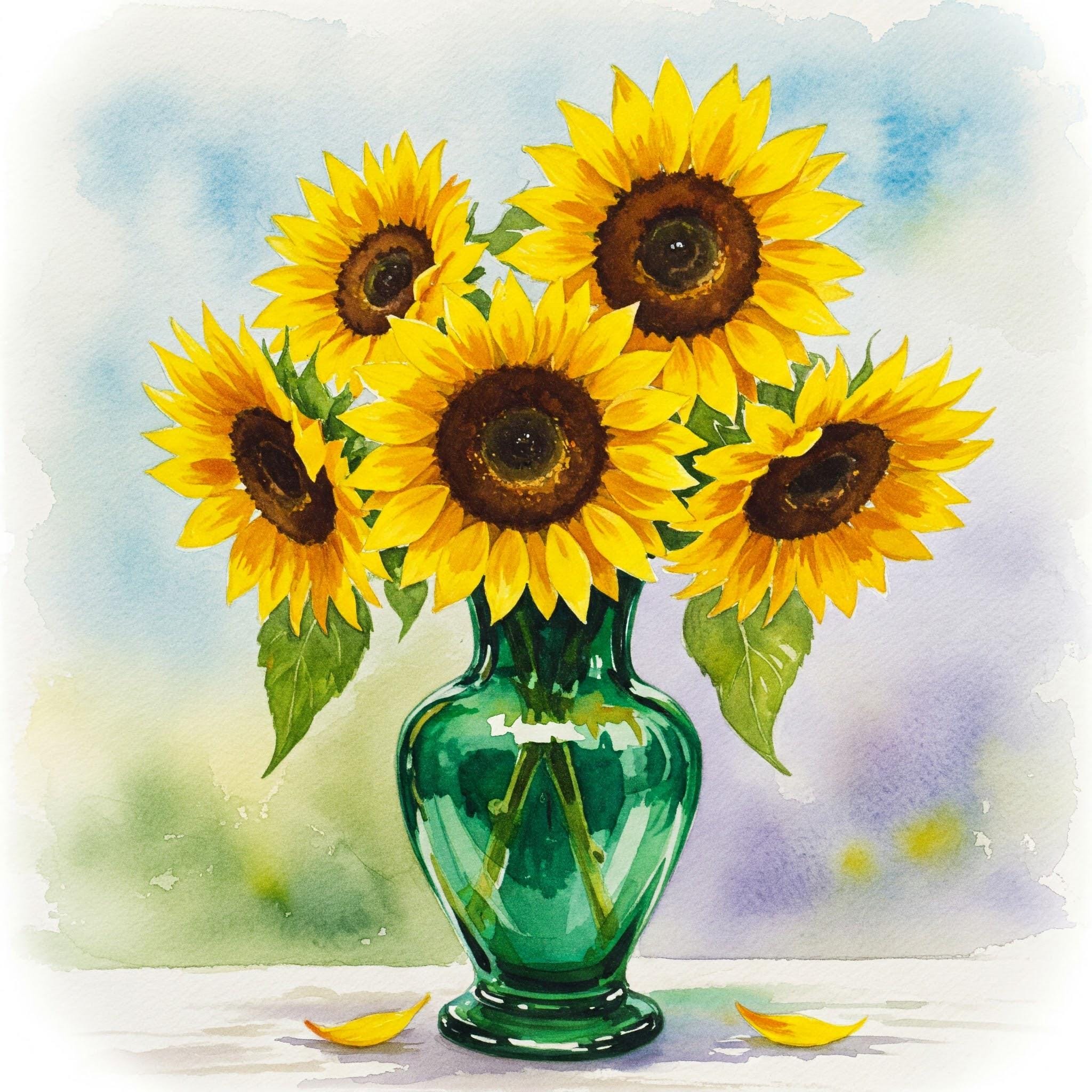 川畑太 ひまわり 花瓶 水彩画 小品 額装 共箱・略歴付き 真作 花瓶の中のひまわり 水彩クロスステッチパターン - デザインサイズ
