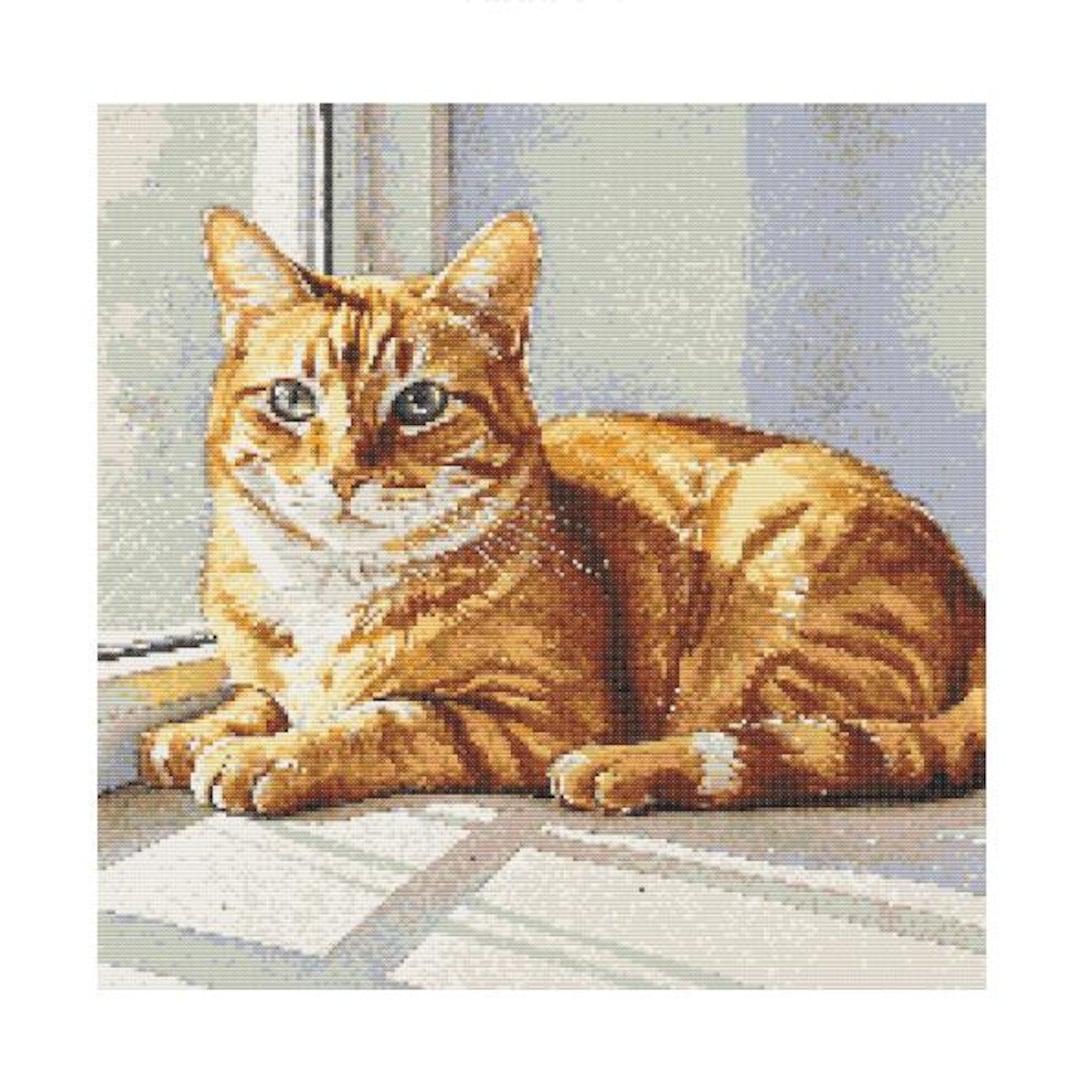 Orange Tabby Cat Watercolor Cross Stitch Pattern - Design Size