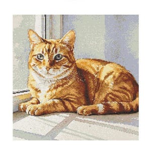 Orange Tabby Cat Watercolor Cross Stitch Pattern - Design size: 200 x 200 stitches