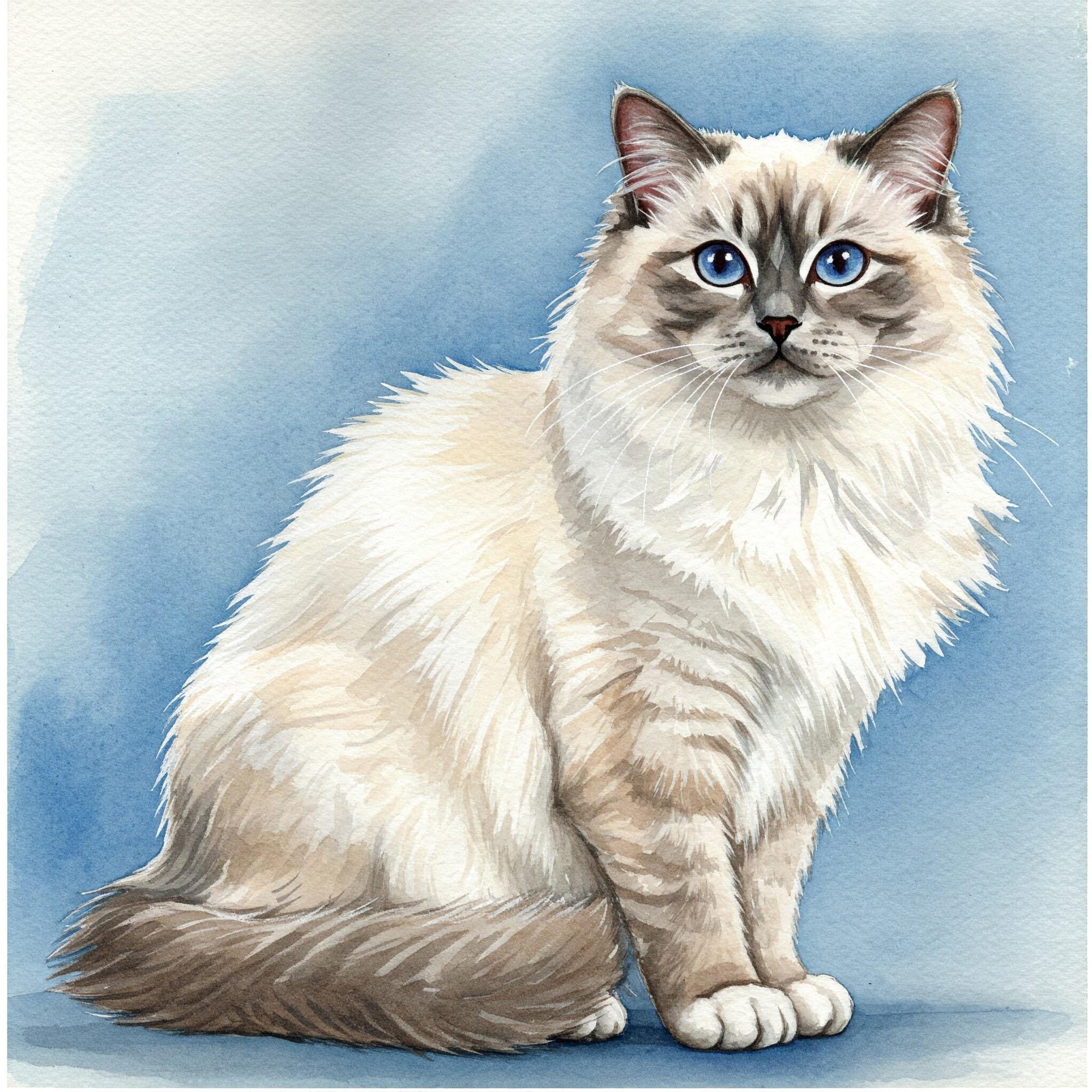 ラグドール猫の水彩クロスステッチパターン - デザインサイズ：200 x