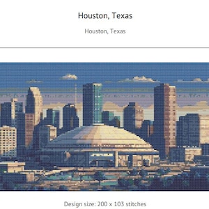 Houston, Texas Cityscape Cross Stitch Pattern - 200 x 103 stitches