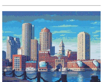 Boston Massachusetts Cityscape Cross Stitch Pattern - 200 x 163 stitches