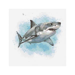 Great White Shark Cross Stitch Pattern - Design size: 200 x 200 stitches