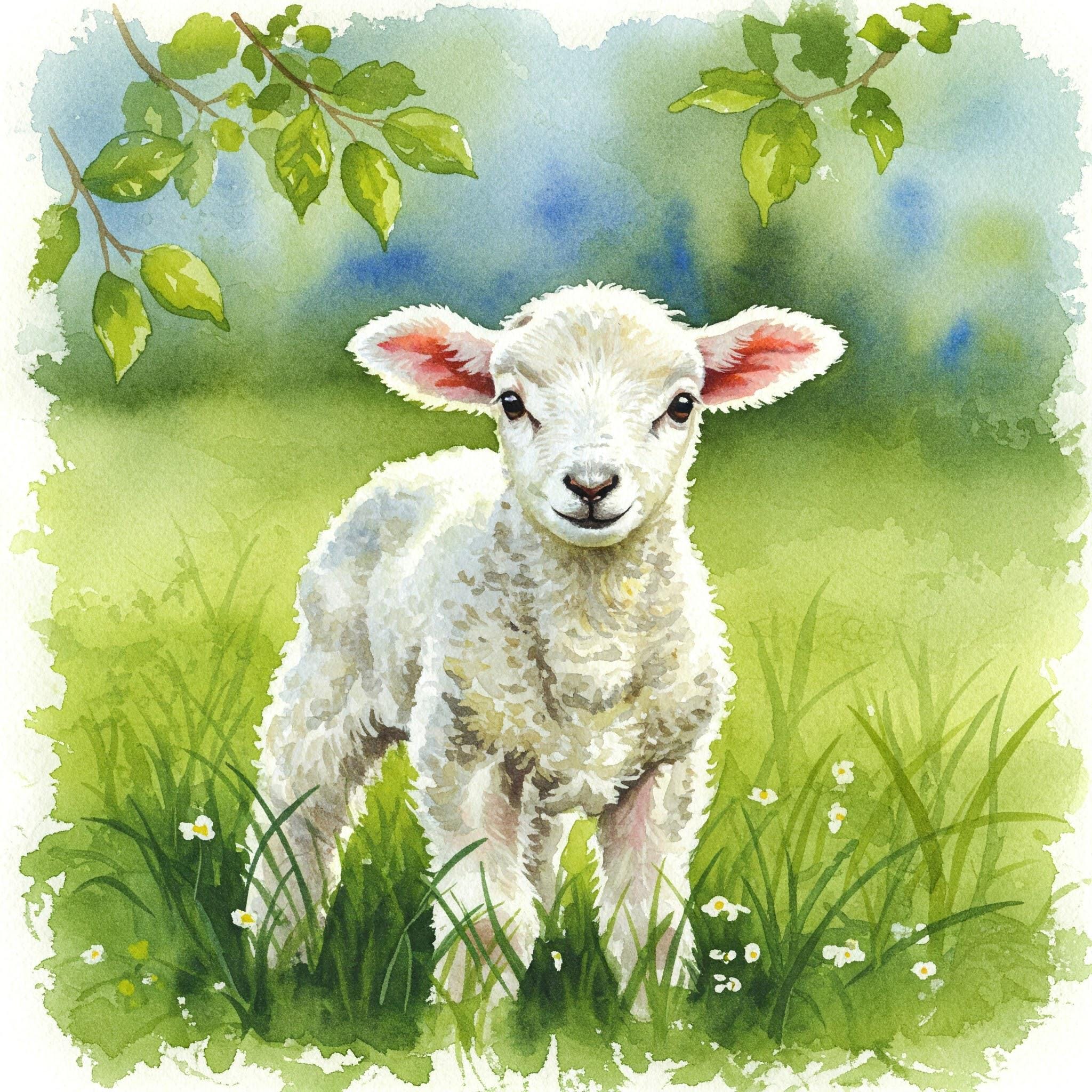 Little White Lamb Watercolor Cross Stitch Pattern - Design Size