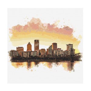 Portland, Oregon Cityscape Cross Stitch Pattern - 200 x 200 stitches