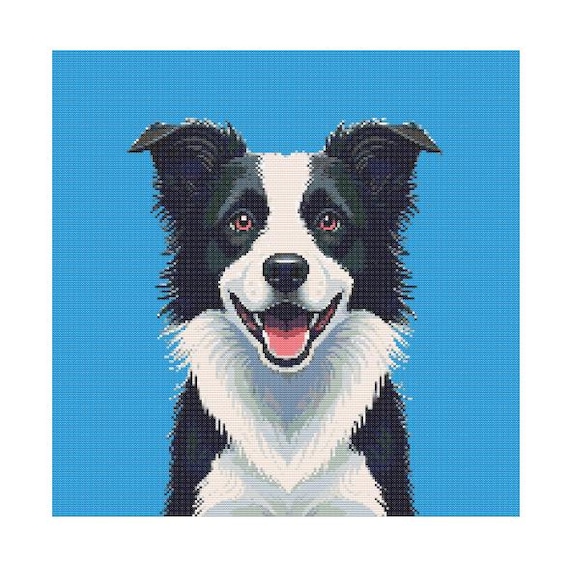 ボーダーコリーのクロスステッチパターン：犬のポートレート（PDF