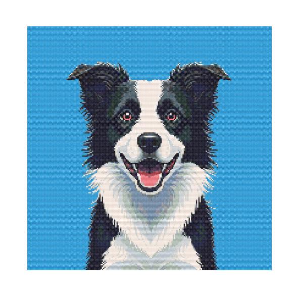 ボーダーコリーのクロスステッチパターン：犬のポートレート（PDF