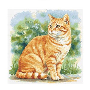 Orange Tabby Cat Watercolor Cross Stitch Pattern - Design size: 200 x 200 stitches