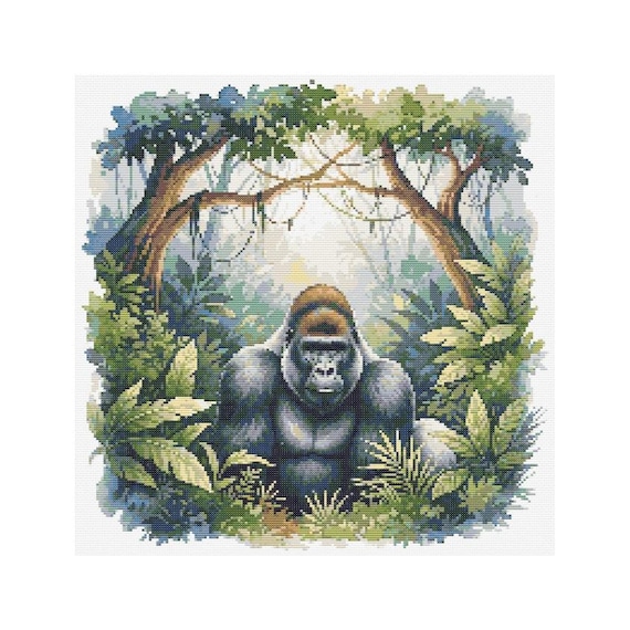 ゴリラのクロスステッチ図案 - デザインサイズ：200×200ステッチ