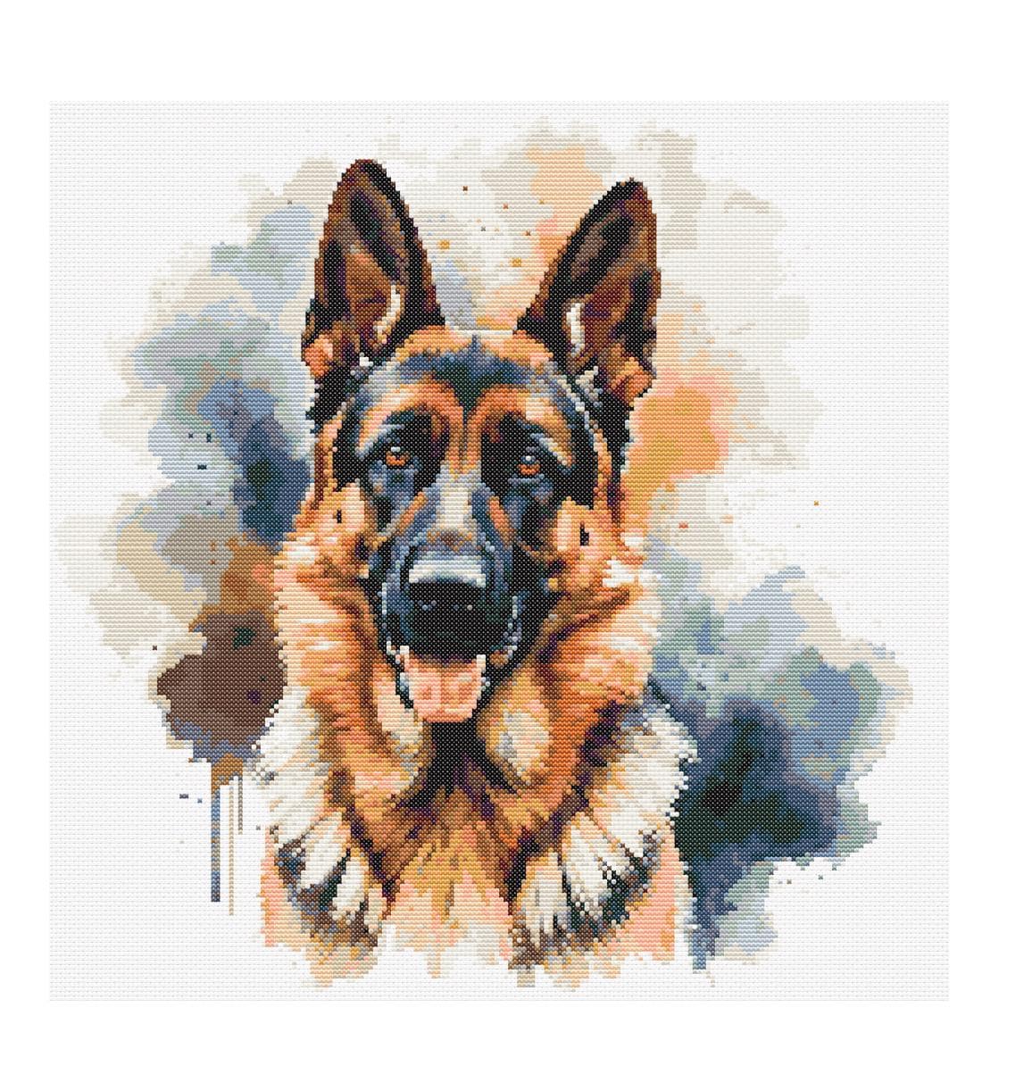 ジャーマンシェパードの水彩画クロスステッチパターン - デザイン