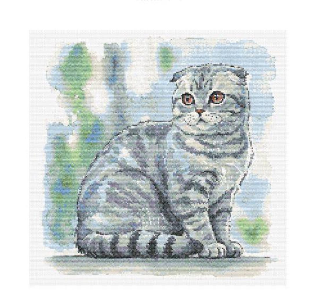 スコティッシュフォールド猫の水彩クロスステッチパターン - デザイン
