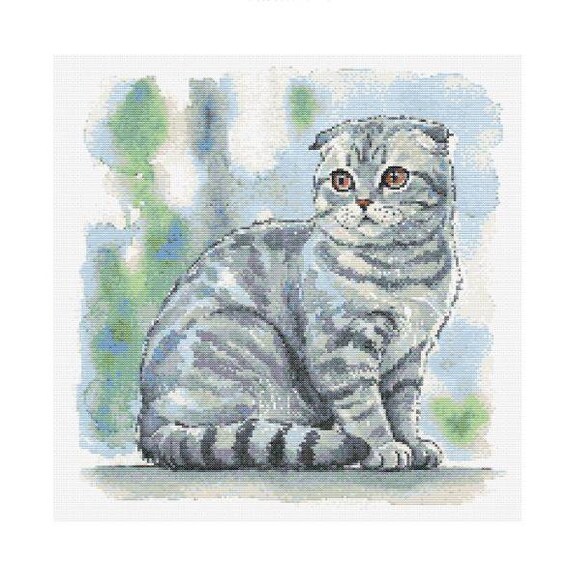 スコティッシュフォールド猫の水彩クロスステッチパターン - デザイン