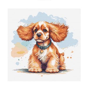 Cocker Spaniel Watercolor Cross Stitch Pattern - Design size: 200 x 200 stitches