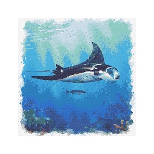 Manta Ray Cross Stitch Pattern - Design size: 200 x 200 stitches