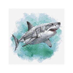 Great White Shark Cross Stitch Pattern - Design size: 200 x 200 stitches