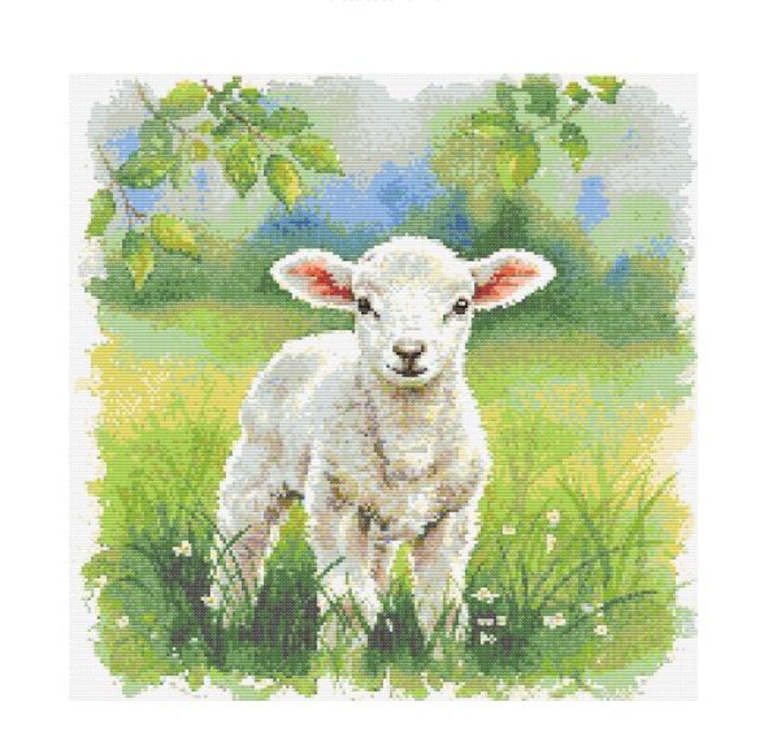Little White Lamb Watercolor Cross Stitch Pattern - Design Size