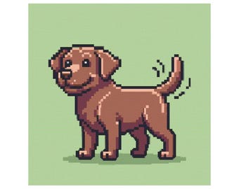 Chocolate Labrador Retriever 8-bit Dog Cross Stitch Pattern - Design size: 200 x 200 stitches