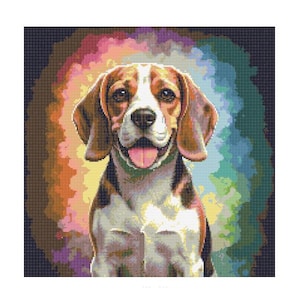 Beagle Rainbow Smoke Watercolor Cross Stitch Pattern - Design size: 200 x 200 stitches