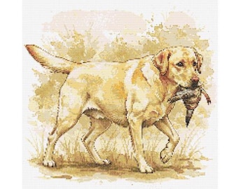 Yellow Labrador Retriever Cross Stitch Pattern – Hunting Dog Design (Digital Download)