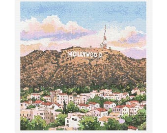 Hollywood Cityscape Cross Stitch Pattern - 200 x 200 stitches