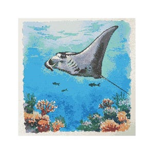 Manta Ray Cross Stitch Pattern - Design size: 200 x 200 stitches