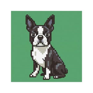 Boston Terrier 8-bit Cross Stitch Pattern - Design size: 200 x 200 stitches