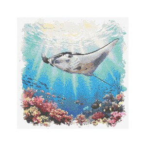 Manta Ray Cross Stitch Pattern - Design size: 200 x 200 stitches
