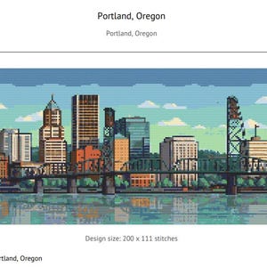 Portland, Oregon Cityscape Cross Stitch Pattern - 200 x 111 stitches