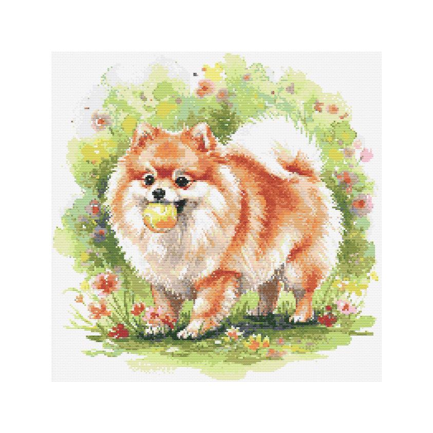 ポメラニアン犬のクロスステッチパターン - デザインサイズ：200 x 200