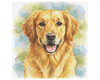 Patrón de punto de cruz de acuarela de Golden Retriever - Tamaño del diseño: 200 x 200 puntadas