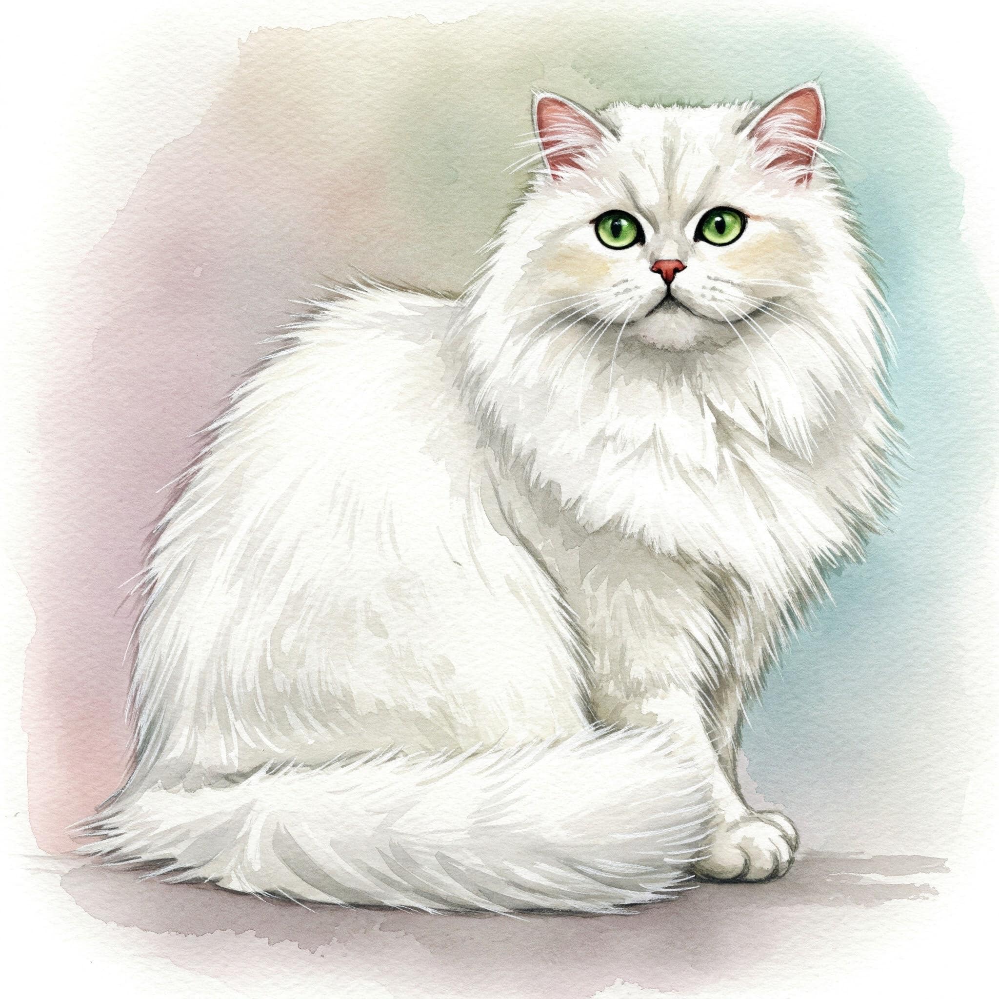 ペルシャ猫の水彩画風クロスステッチ図案 - デザインサイズ：200×200